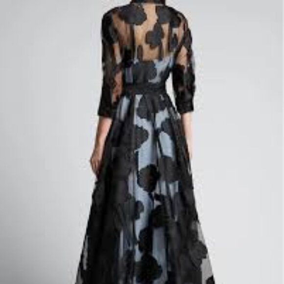 elegant three quarter sleeve knotted waist jacquard mesh maxi dress | ursime - Picture 2 of 2